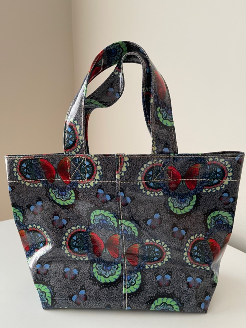NWOT.. Consuela Mini Glossy Butterfly Tote in Blue, Red and Green - Picture 5 of 7